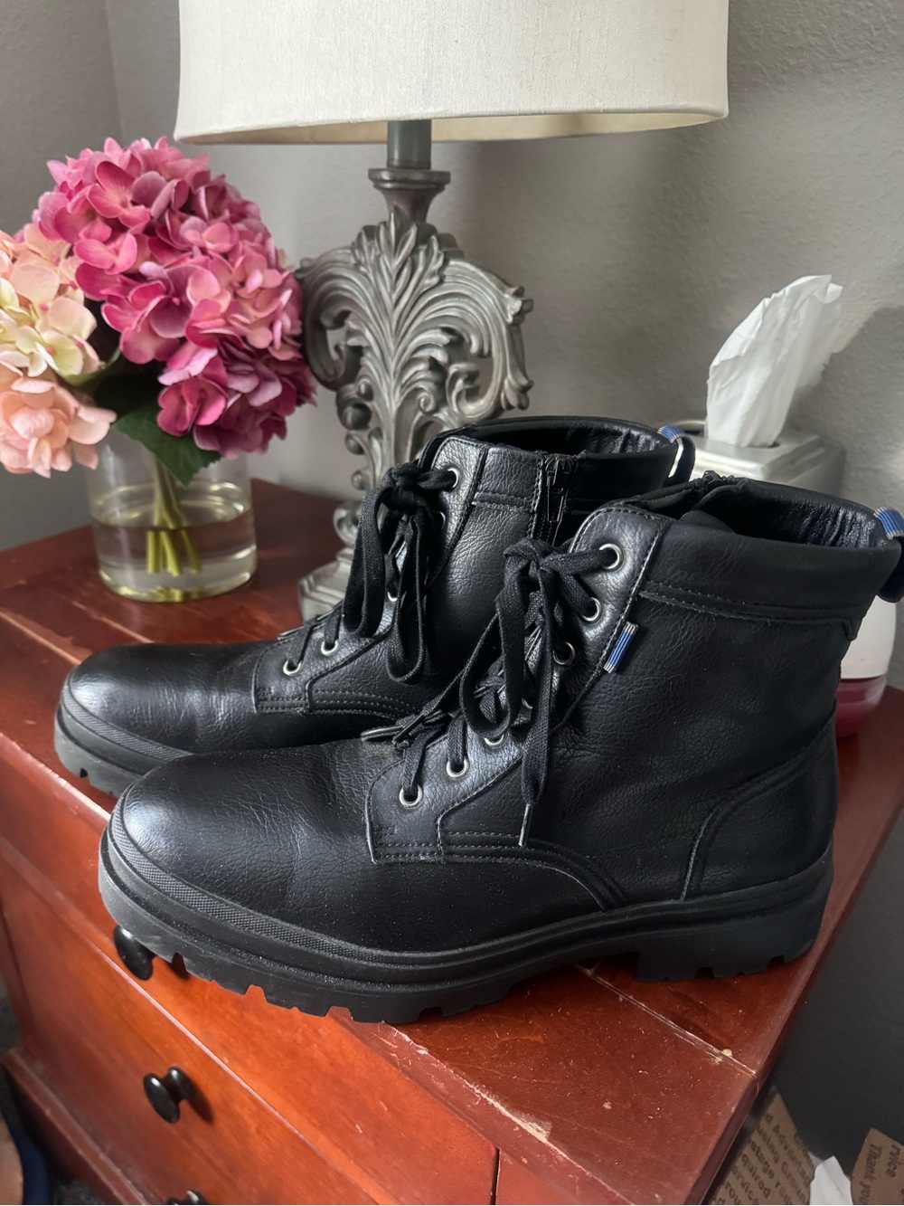 Mix No. 6 Black Leather Lace-Up Combat Boots